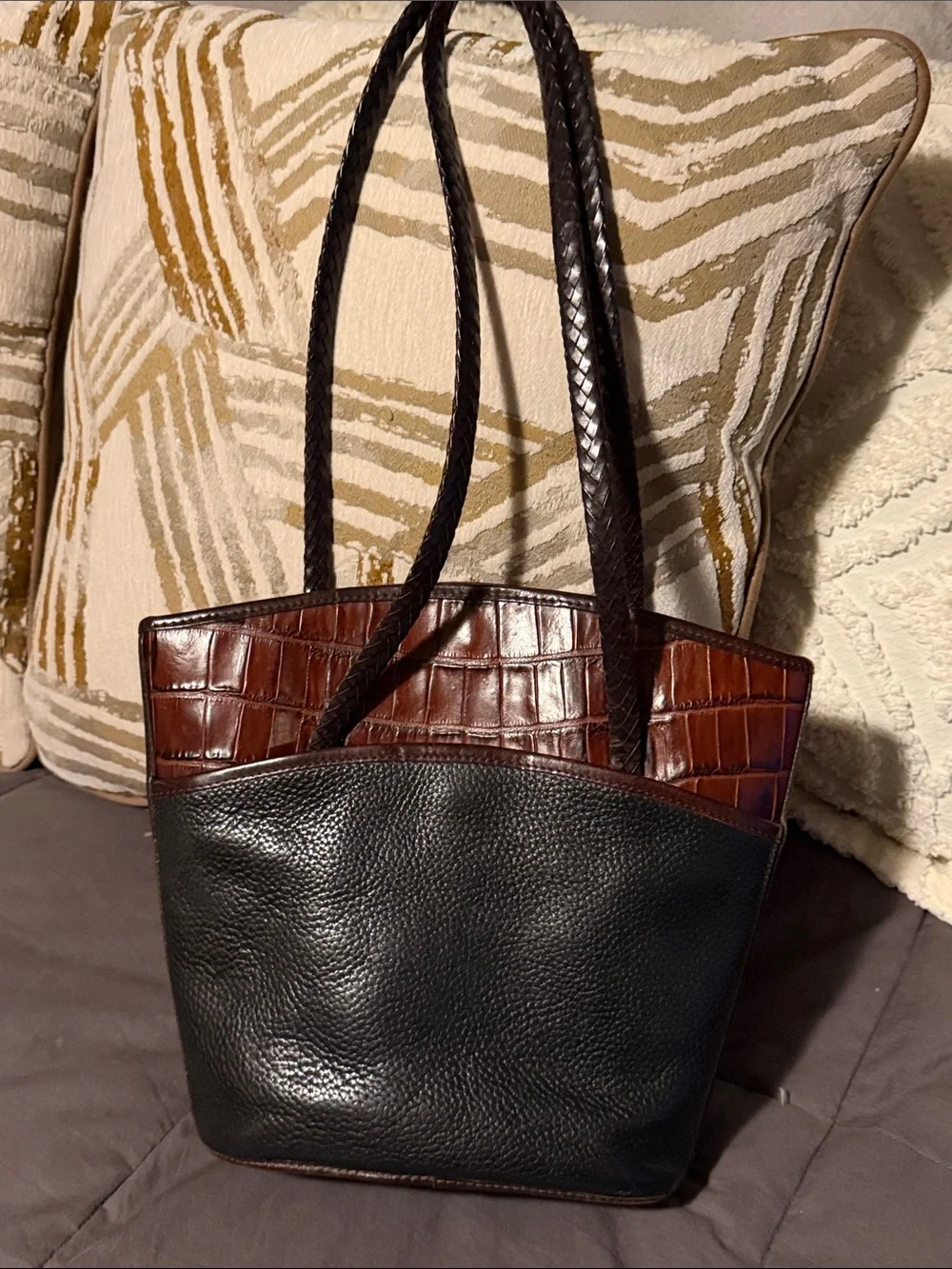 Brighton Classic Two-Tone Leather Tote Bag in Black and Brown